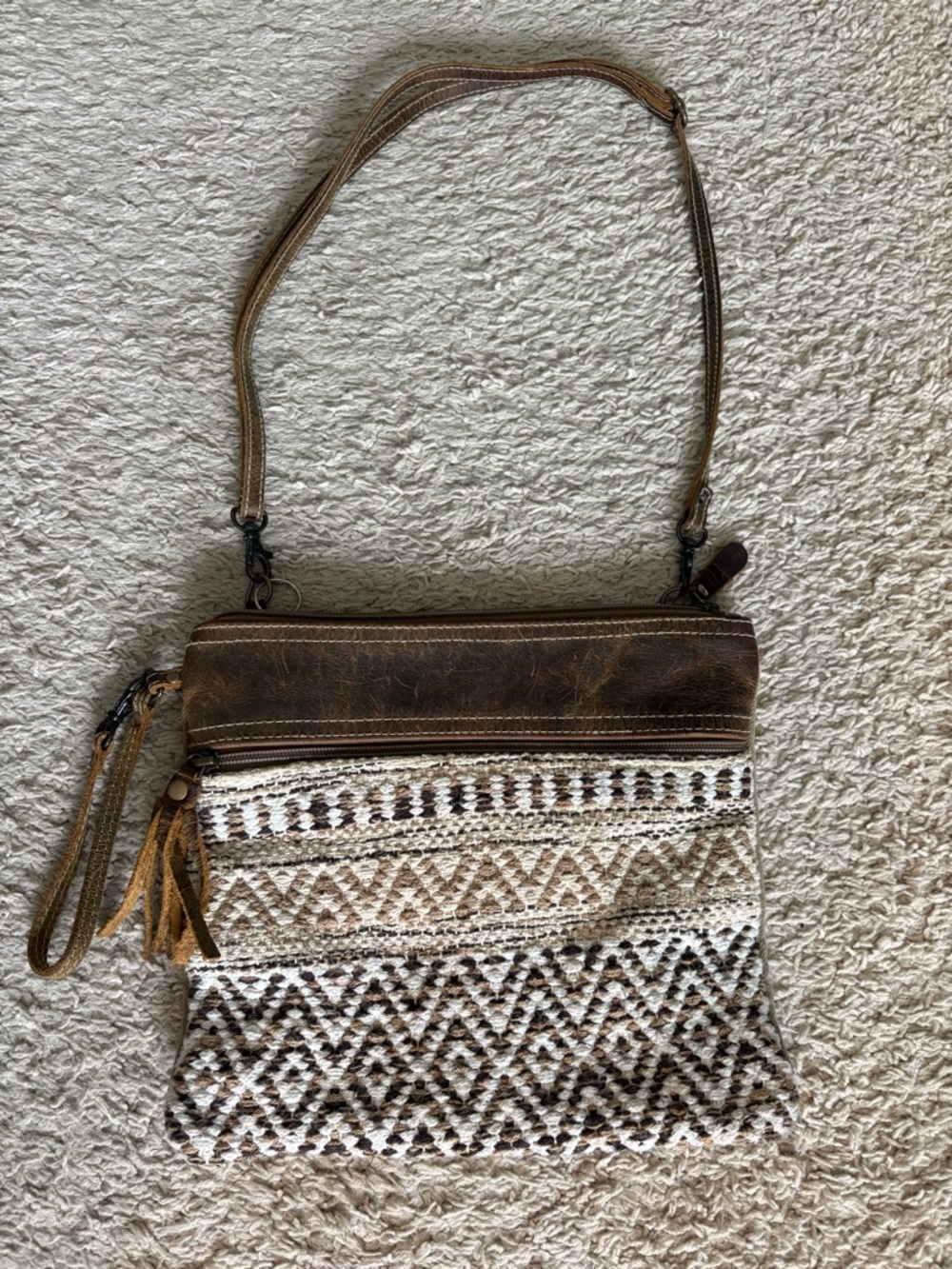 Myra Bag Woven Crossbody Bag in Brown and Cream